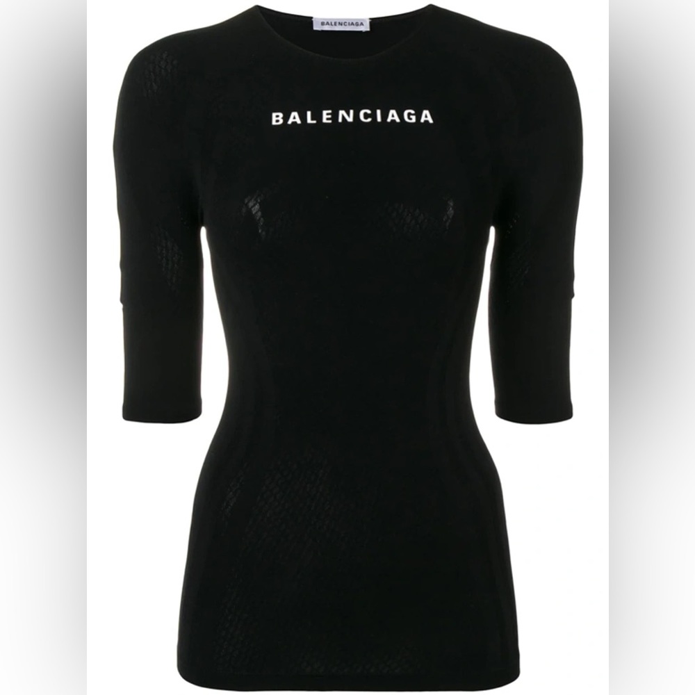 Balenciaga Printed Textured Stretch-jersey Top - Black